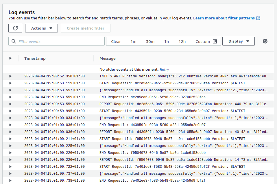 Application logs from Amazon CloudWatch